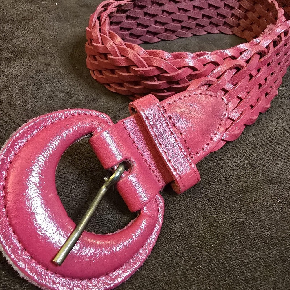 intage‎ Capezio Pink Braided Leather Belt Womens M/L Genuine 80s Preppy